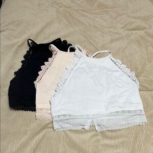 Lace Trim Halter Bralette Bundle- Black, Cream, White
